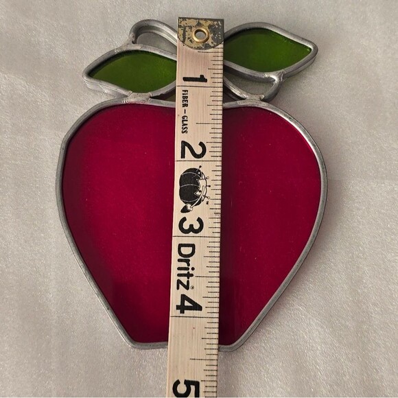 Vintage Stained Glass Red Apple Suncatcher Wall Hanging Ornament - Picture 7 of 8